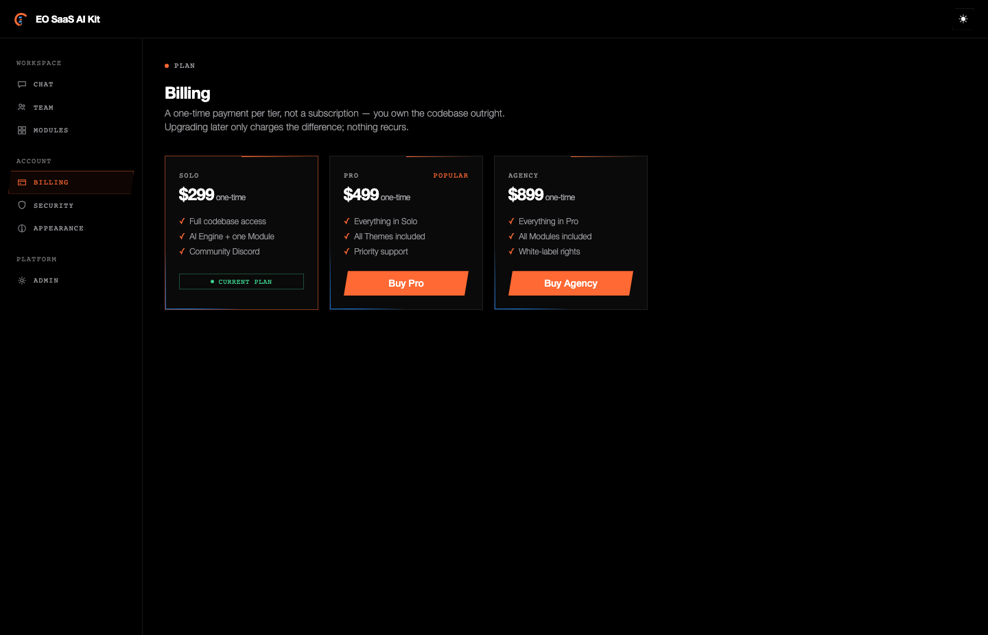 Billing settings and plan tiers