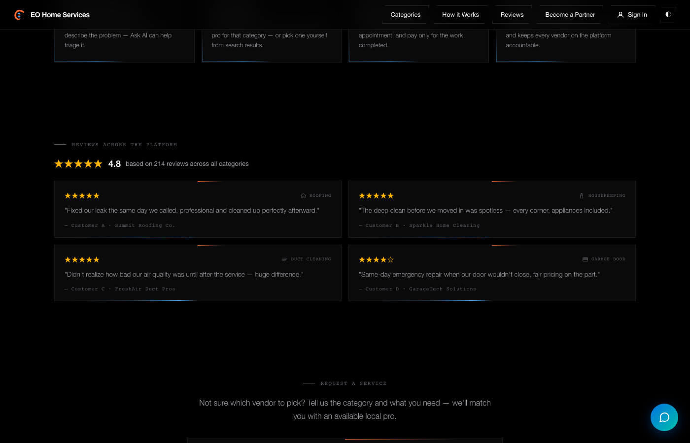 Vendor reviews — rating and comment