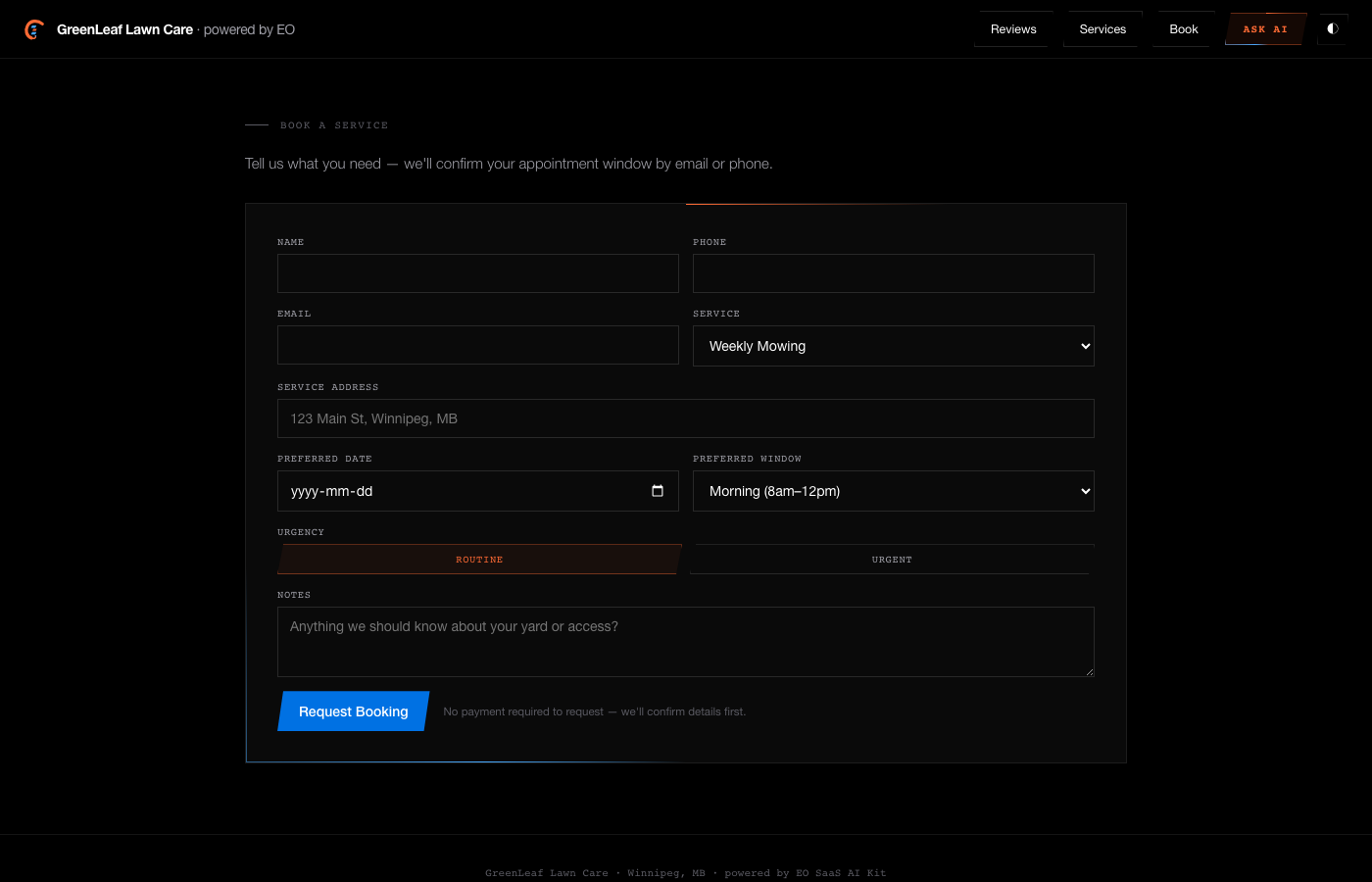Vendor storefront booking form