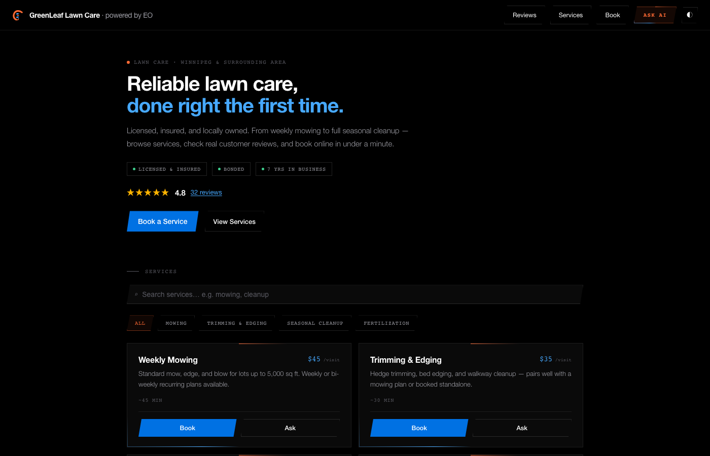 Vendor storefront — full landing view